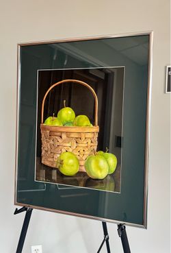 Green Apples In Basket Framed Painting By Carole Hartless 16.5x20.5