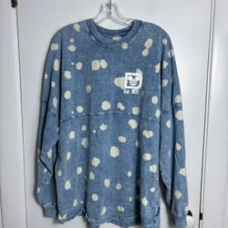 Walt Disney World Spirit Jersey Adult Large Blue Denim Bleach Stone Wash Puff
