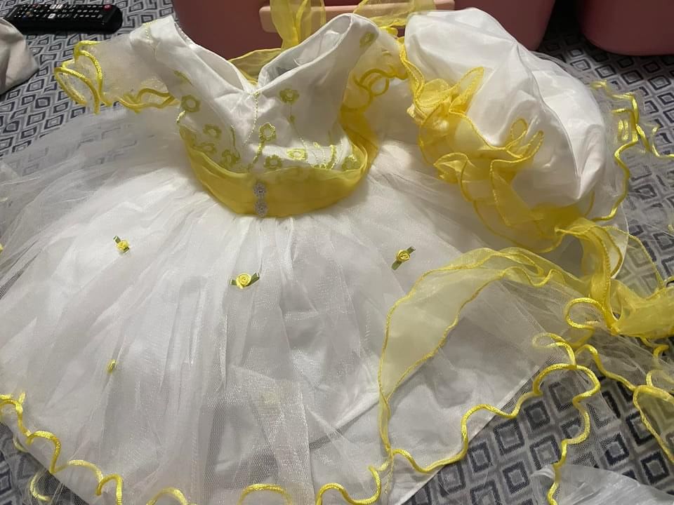 baby dress with and yellow eith cap