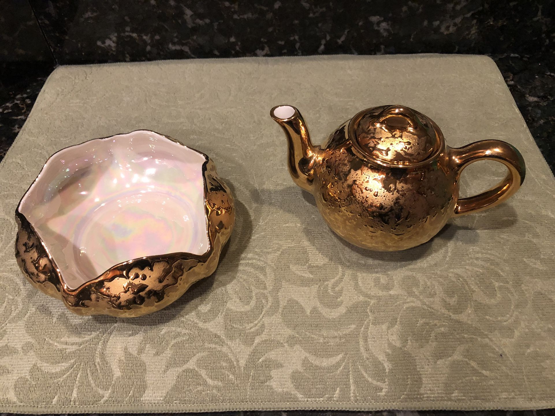 Holley Ross 22k Gold Teapot& Candy Dish