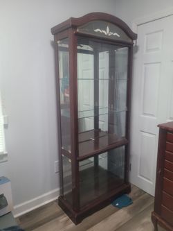 Cherry Wood Curio Display Cabinet with Glass Shelves