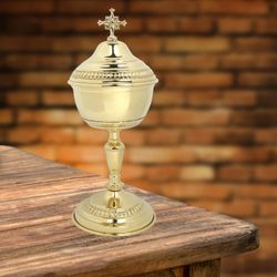Polished Brass Ciborium Chalice with Lid 4 by 10 Inches