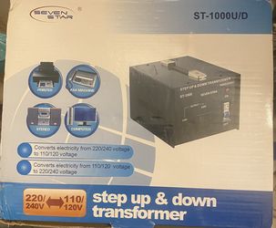 SEVEN STAF ST-1000U/D PRINTER FAX MACHINE STEP UP & DOWN TRANSFORMER POWER SOURCE ST-1000 SEVEN STAR ON OUTPUT 220V 110V OFF STEREO COMPUTER Converts 