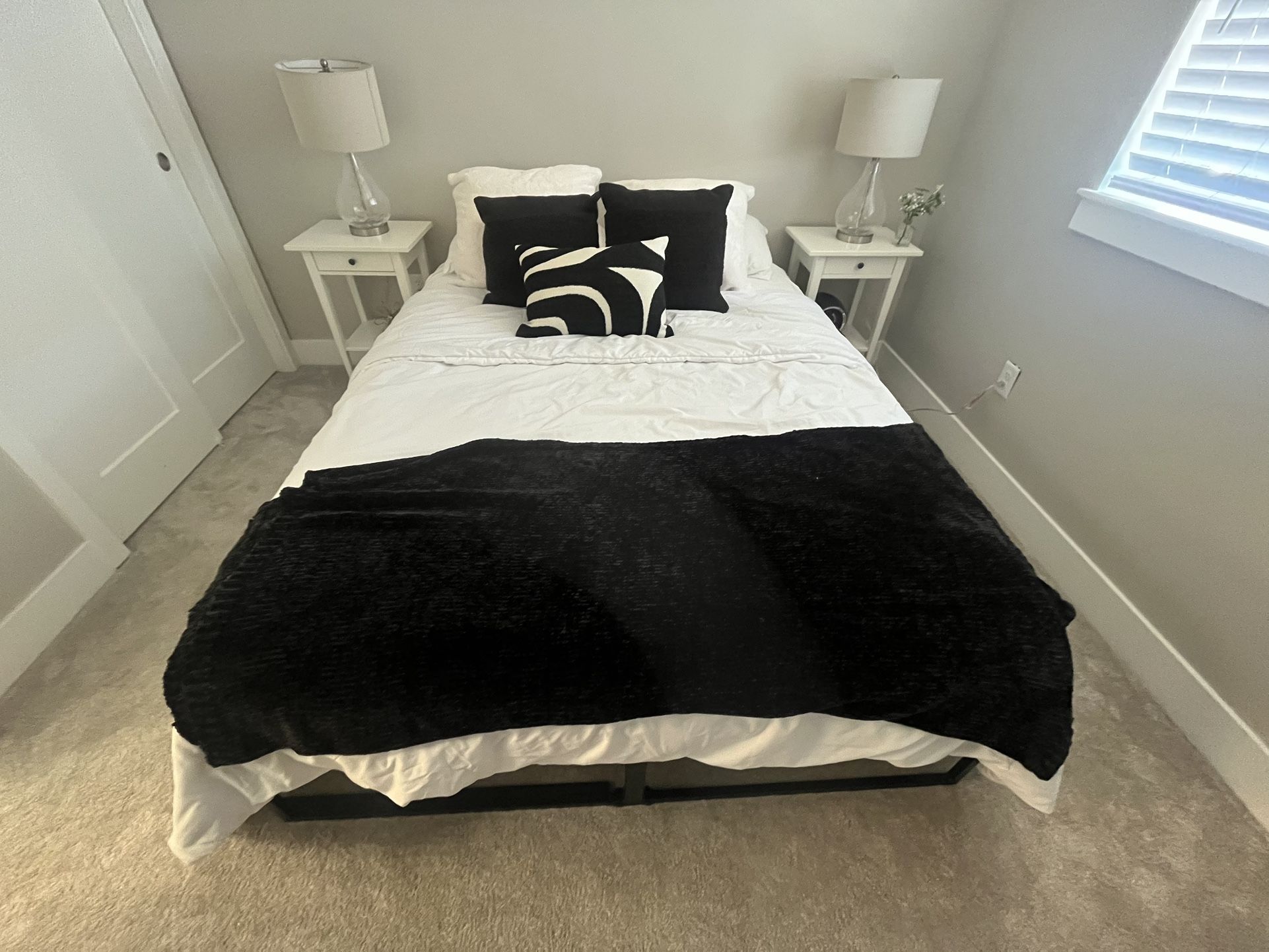 Queen Size Mattress, Box-spring With Box Spring Clips, And 2 Night Stands