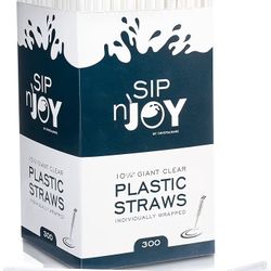 Crystalware Plastic Giant (Jumbo) Straws Clear, Individually Wrapped 10-1/4", 4 Boxes of 300 per Box (1200 Case)