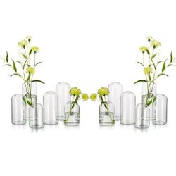 Glass Bud Vases for Flowers - Hewory Blown Modern Small Glass Vases for Centerpieces Set of 12