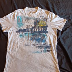 Vintage Y2K Aeropostale Surf Crew Beach Shirt | Men's Large | White | Graphics