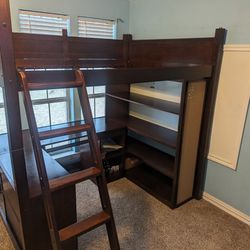 Loft bed with desk and shelves