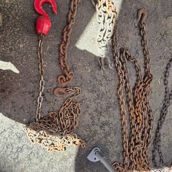 Tow chains/ with hooks/ 50' long safety rope.