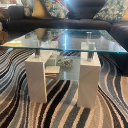 25” 2-Tier Coffee Table with Tempered Glass Top