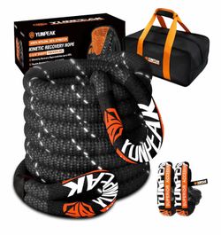 Brand new 1" x 30ft Heavy-Duty Kinetic Recovery Rope – 48,500lbs Break Strength – Includes 2 Ultra-Strong UHMWPE Soft Shackles – Ideal for Trucks, SUV