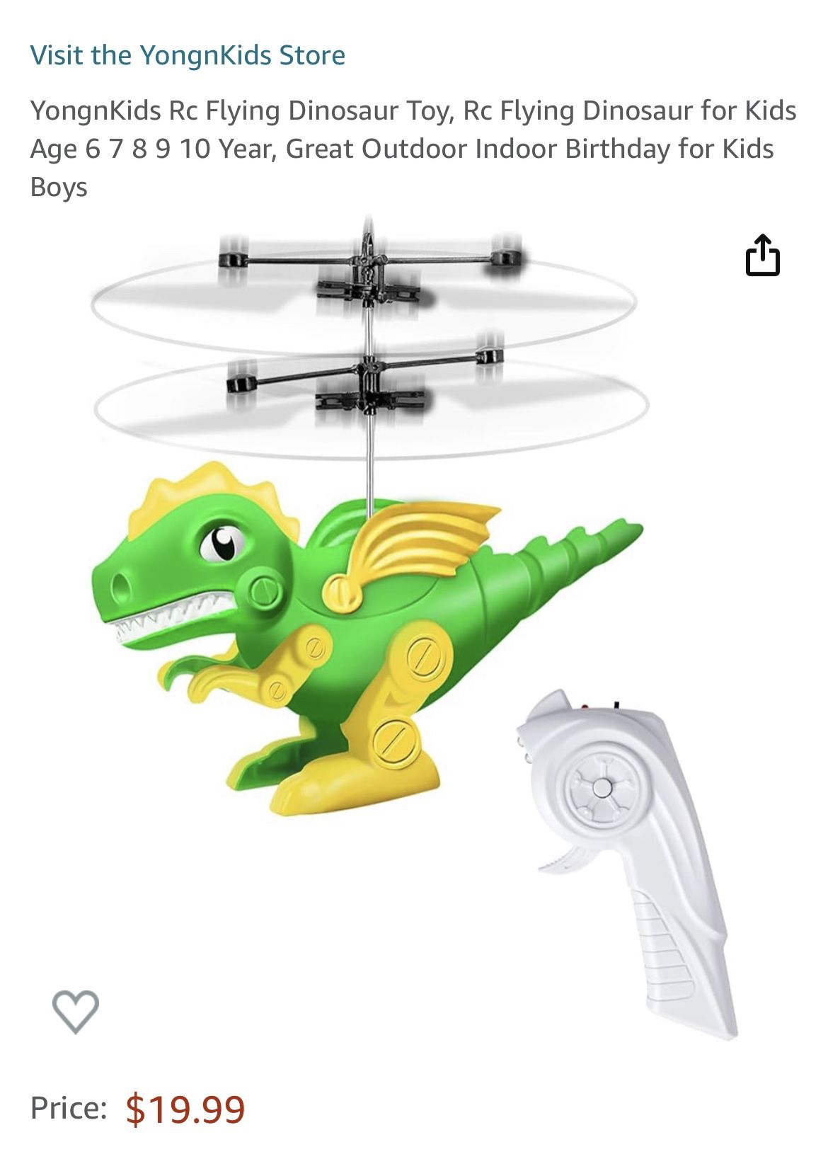 YongnKids Rc Flying Dinosaur Toy, Rc Flying Dinosaur for Kids Age 6 7 8 9 10 Year, Great Outdoor Indoor Birthday for Kids Boys