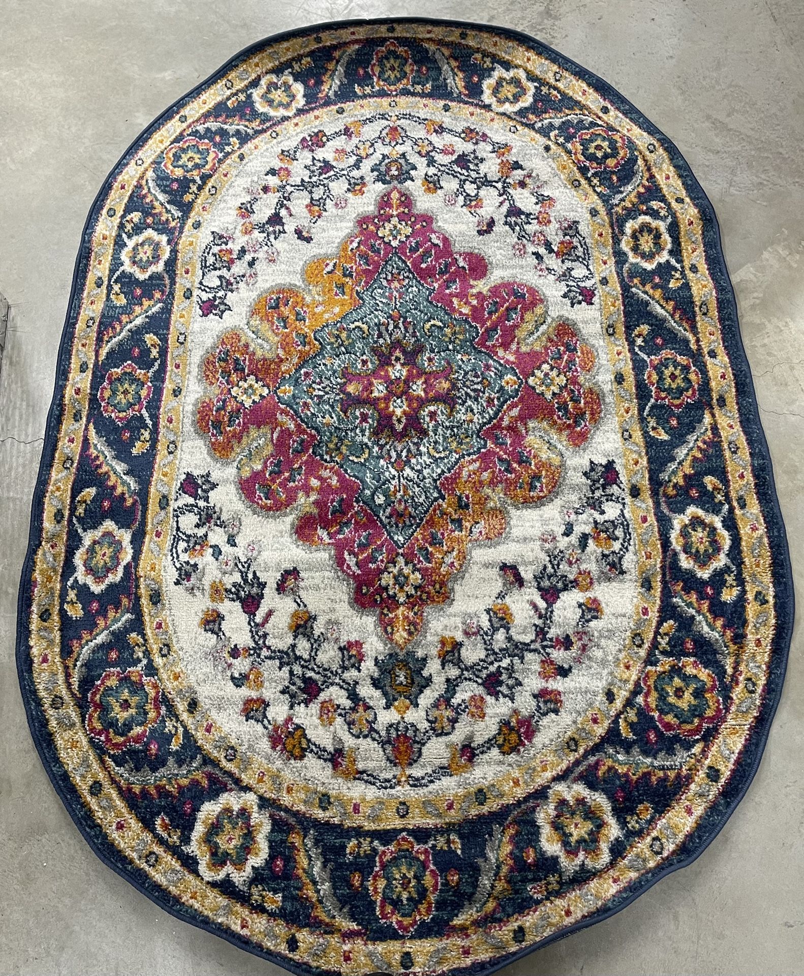 Bohemian Flair Boho Vintage Medallion Indoor Area Rug Floral Easy Cleaning High Traffic Bedroom Kitchen Living Room Non Shedding, 4 X 6 Oval, Blue/Mul