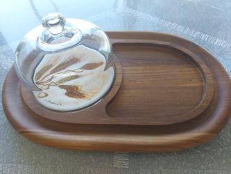 Vintage Goodwood Genuine Teak Golden Wheat Cheese Tray Mid Century Cheese Serving Tray .