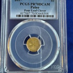 2017 1gram PCGS PR70DCAM PALAU FOUR LEAF CLOVER GOLD COIN 