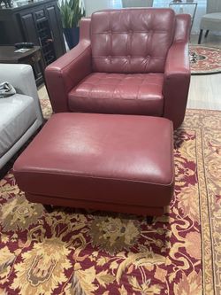 Real leather chair+ottman