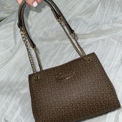 Guess Shoulder Bag Brown With Gold Brand New