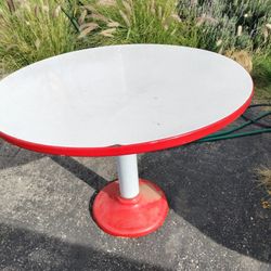 Tolix Style Mid Century Modern 50's Diner Soda Shop Porcelain Enamel Table Round Retro. 