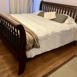 Elegant King-Sized Dark Wood Bed frame with (optional) King-sized Mattress And Box Spring Included