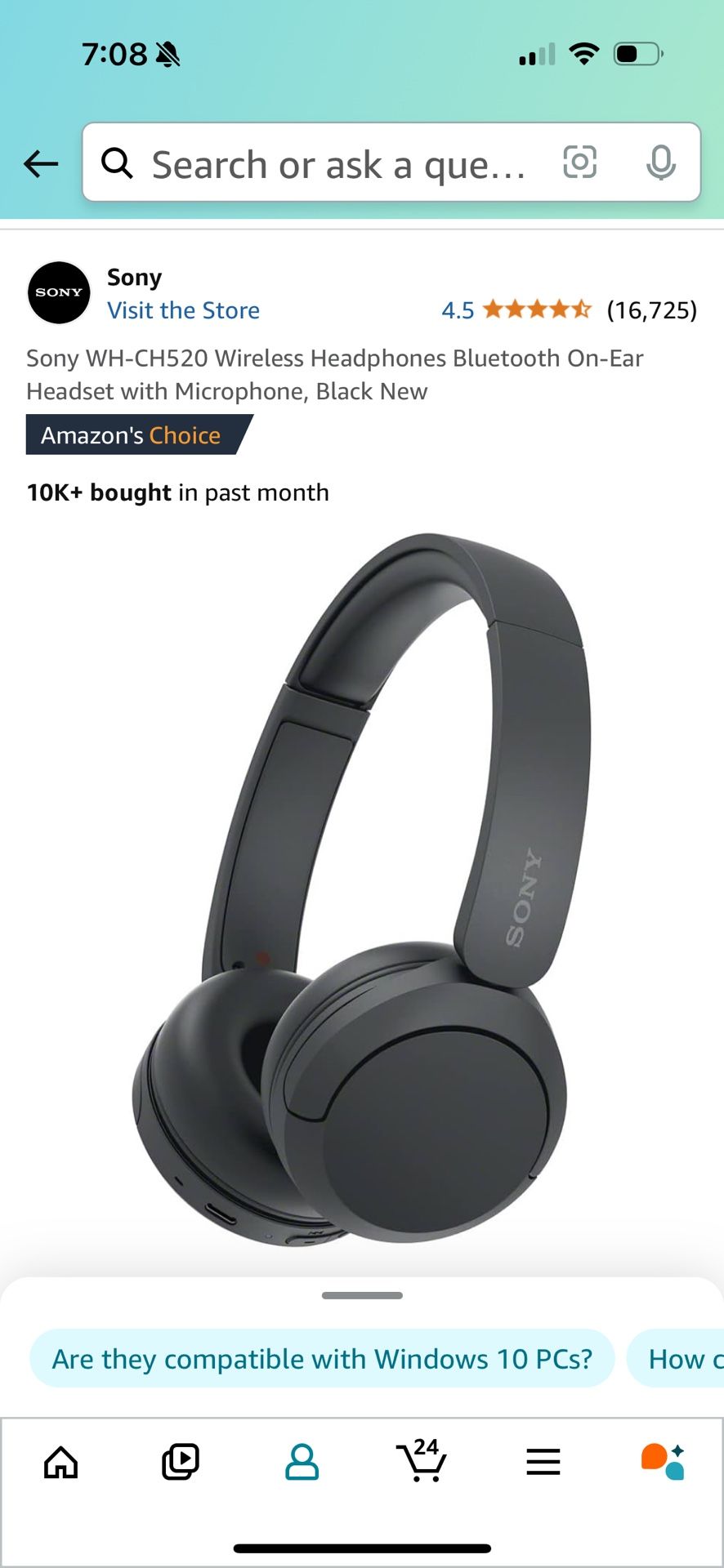 Sony WH-CH520 wireless headphones in black