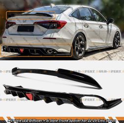 FOR 22-26 Honda Civic MC Style Gloss Black Rear LED Diffuser + Si Trunk Spoiler