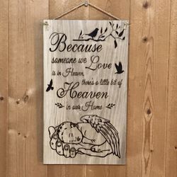 Heaven In Our Home Quote Angel Baby Wings Hand Burned Wood Sign