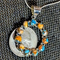 SANTA FE TURQUOISE *NOTE THE YELLOW IS ACTUALLY ORANGE TURQUOISE*/:PENDANT ON 16-IN STERLING CHAIN. (NC-219963)