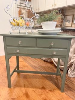 Vintage sage green solid wood table
