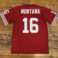 Red And White 49’ers Joe Montana Mitchell and Ness #16 Jersey 