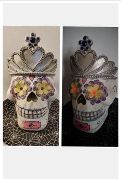 ☠️ Dia de los Muertos ~ Sugar Skull ☠️ Pastel Design w/LED Lite-Up Eyes - 7.5" Tall