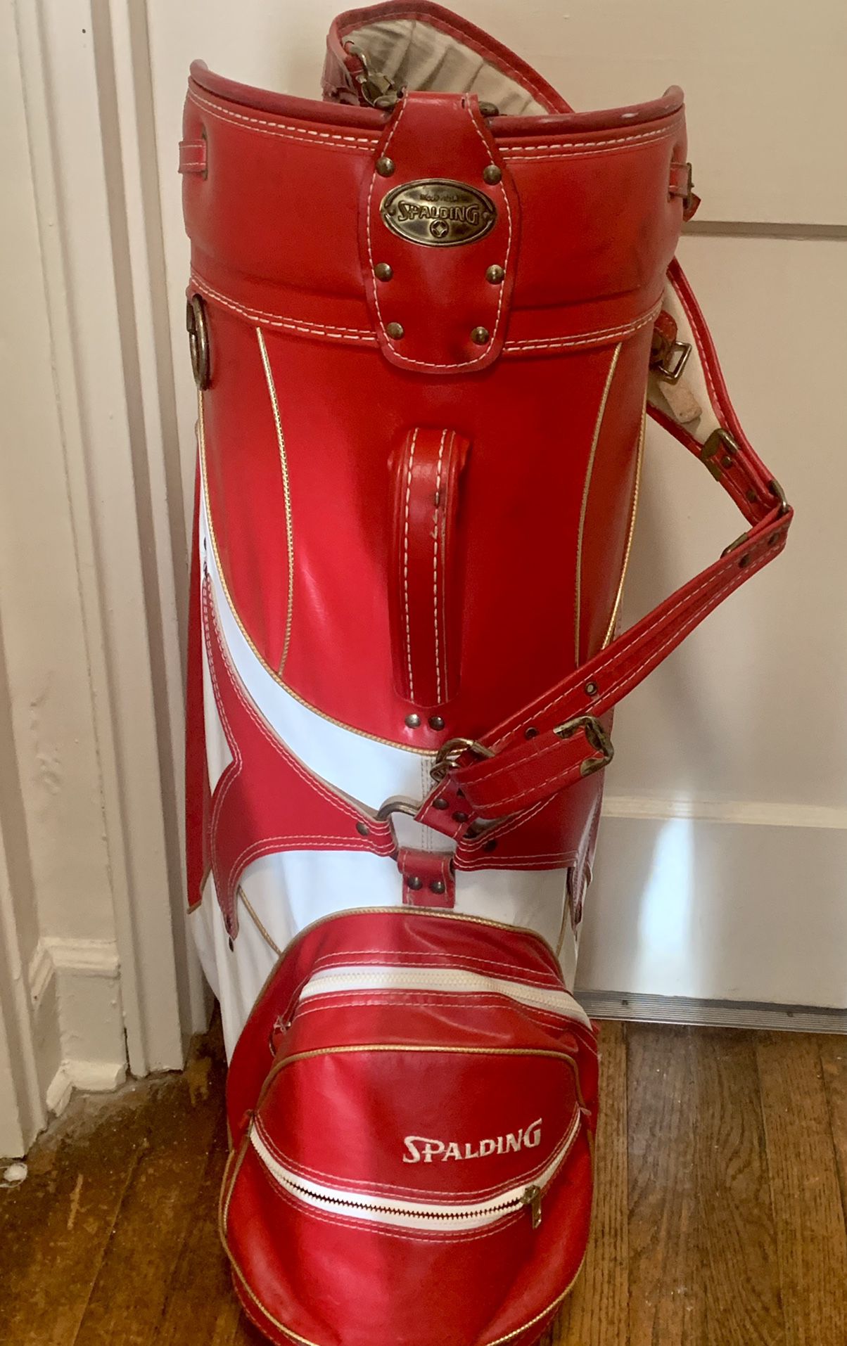 Vintage Red Leather Spalding Golf Bag