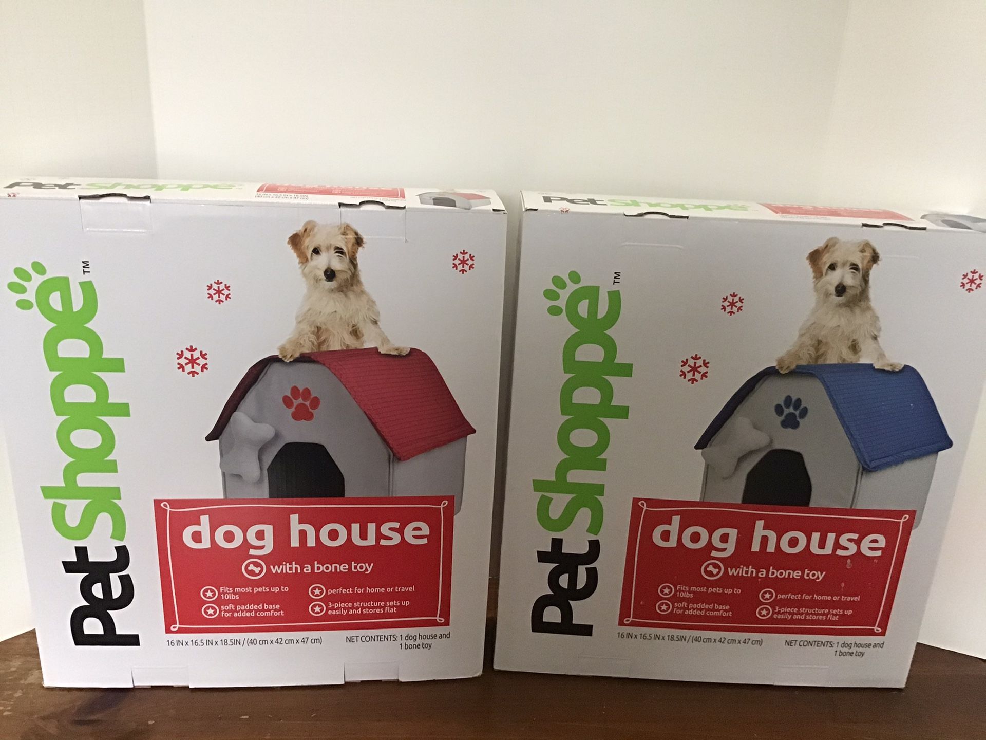 Dog House with Bone Toy 16”x16.5”x18.5” 3pc. Easily set up stores flat padded base 10lbs pet New in box 15 each