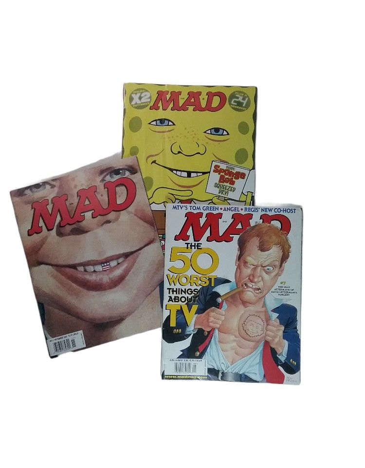 Vintage 2000's MAD magazine Lot- #411 #396 #429 Letterman - Spongebob - NY issue