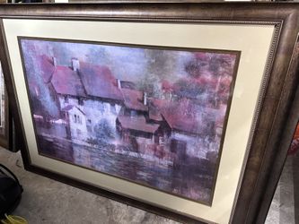 Big Framed Painting Abstract Houses 