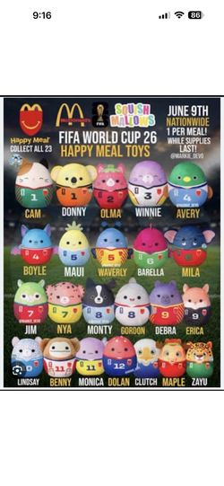 Mc Donalds 2026 Fifa Squishmallows Full Set #’ 1-23