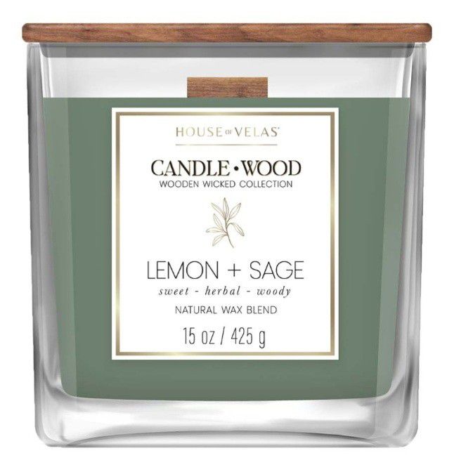 House of Velas Lemon & Sage Scented Wooden Wick Candle
15 oz