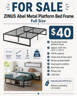 ZINUS Full Size Metal Platform Bed Frame – 14”