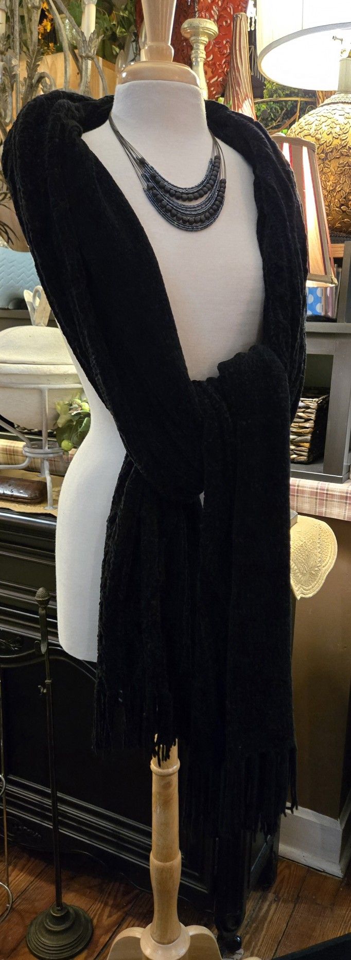 Scarf, Shawl, Throw...Black Knit. 93x30