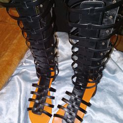 Harley Davidson Colors, Knee-High Gladiator Sandals, Womens Size 7.5