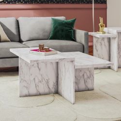 CosmoLiving Brielle Two-Tiered Coffee Table, Faux White Marble