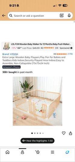 Large Wooden Baby Playpen 73x73inch