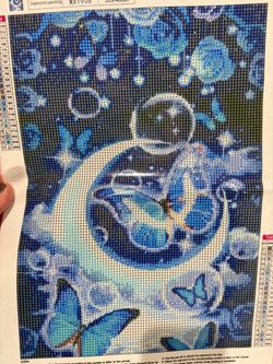 New blue rose moon butterfly diamond art kit 16”x 12”