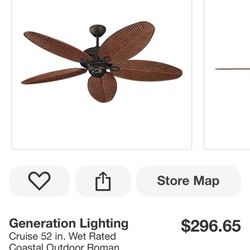 Generation Lighting Cruise 52 in. Wet Rated Coastal Outdoor Roman Bronze Ceiling Fan with American W