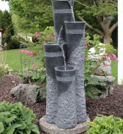 Outdoor Tiered Stone-Look Garden Water Fountain