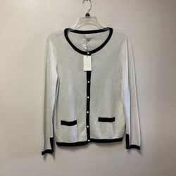 Women’s a-new-day Cotton/rayon/polyester/nylon/metallic button front sparkle stretch cardigan sweater… Size-XL