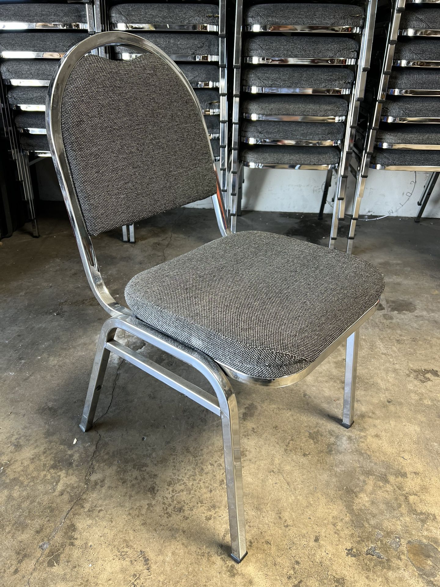 Steel Stacking Chairs, Gray Fabric