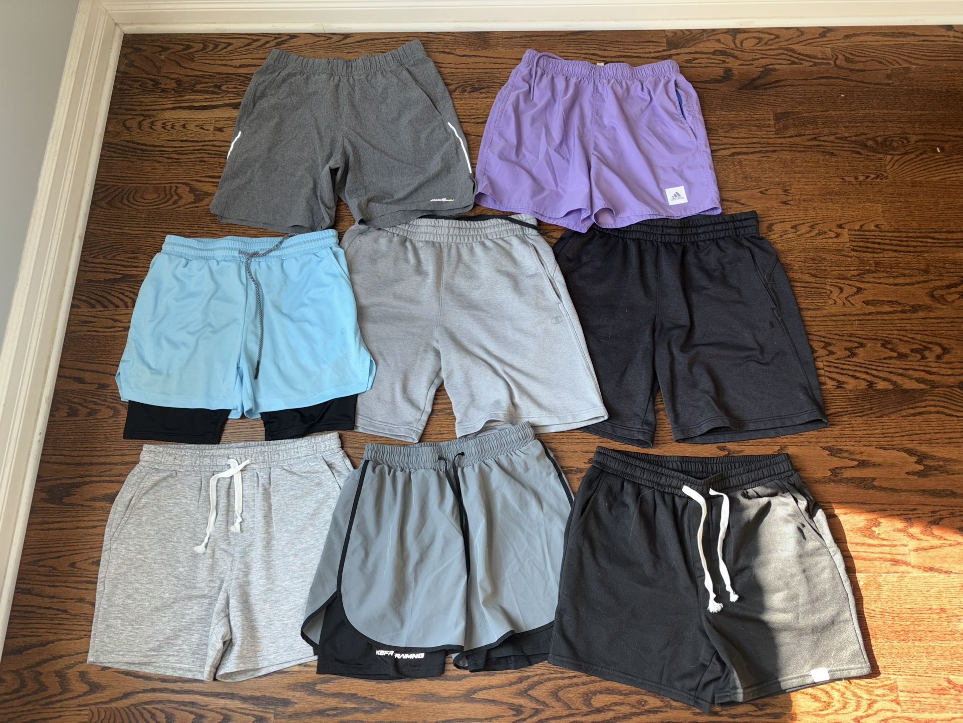 8 Mens sz M Shorts Lot - Champion Adidas Eddie Bauer - Casual Athletic