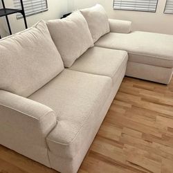 Belinha I Opal White Ivory Fabric 107" Modular 2 Piece Sectional with Right Arm Facing Chaise | Loose Reversible Back