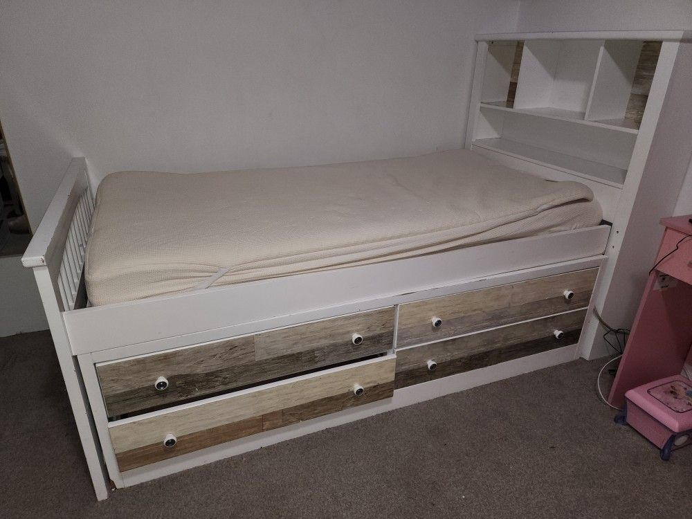 White Twin Headboard Bed Double Storage Sides