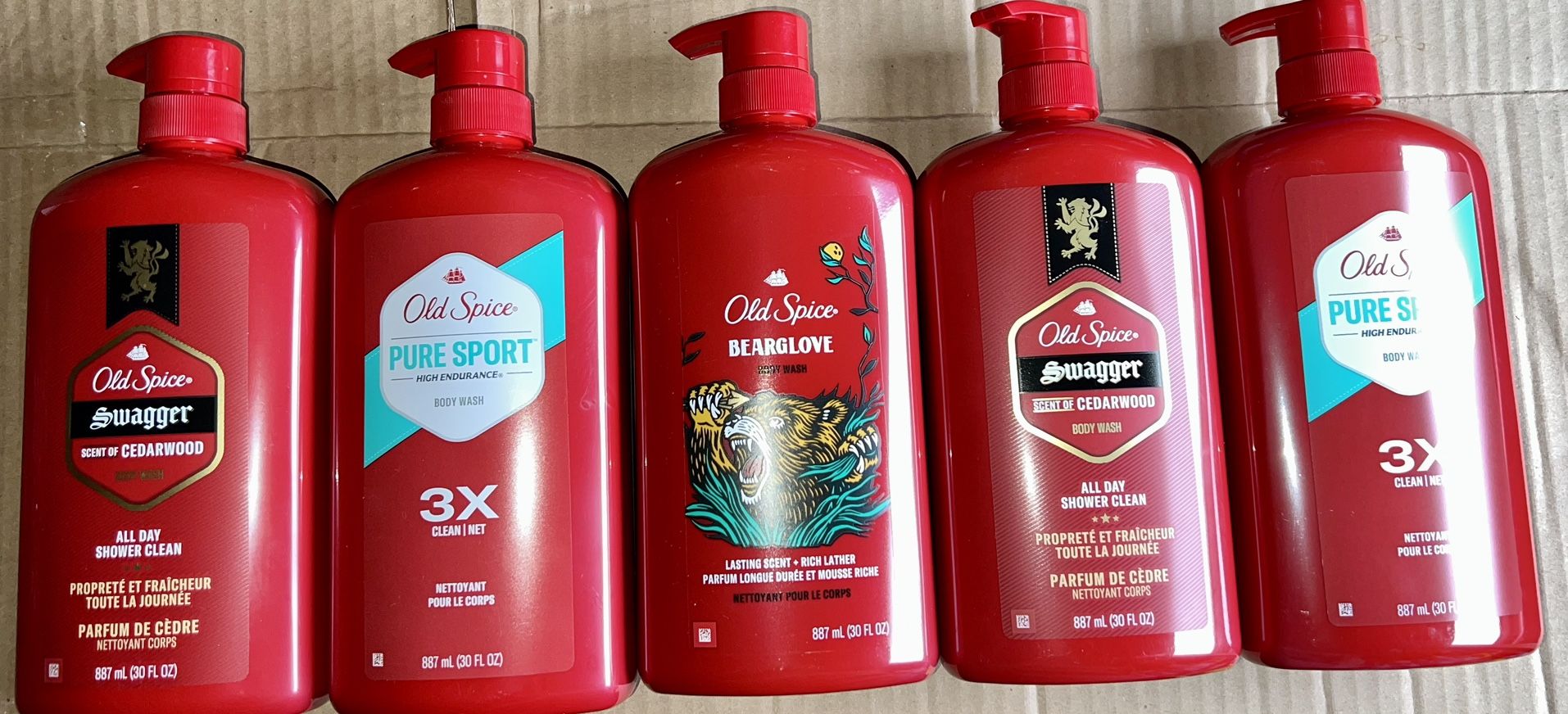 Old Spice Swagger, Pure Sport, Bearglove mixed 30oz Men Body Wash ( 5 Bottles)